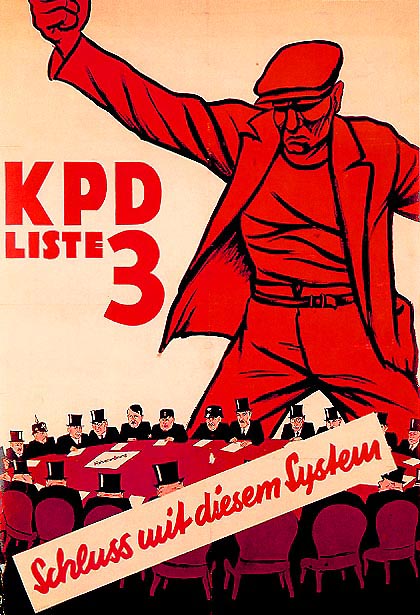 Figure 1: KPD election poster, 1932. The caption at the bottom reads &lsquo;An end to this system!&rsquo;.